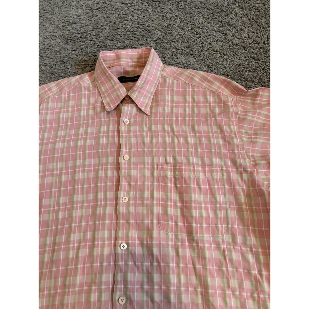 BUGATCHI Polo Shirt Checkered Plaid Casual Colorful Button Down Mens L EUC Large